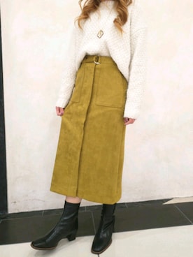 「イエロー」｜「アイテム（ブーツ）」を使った、aさん（レディース・156cm）の冬コーディネート