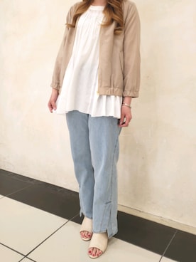 「アイテム（ノーカラージャケット）」を使った、aさん（レディース・156cm）の春コーディネート