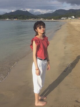 「海」｜「アイテム（ハンチング/ベレー帽）」を使った、naokoさん（レディース・159cm）の夏コーディネート