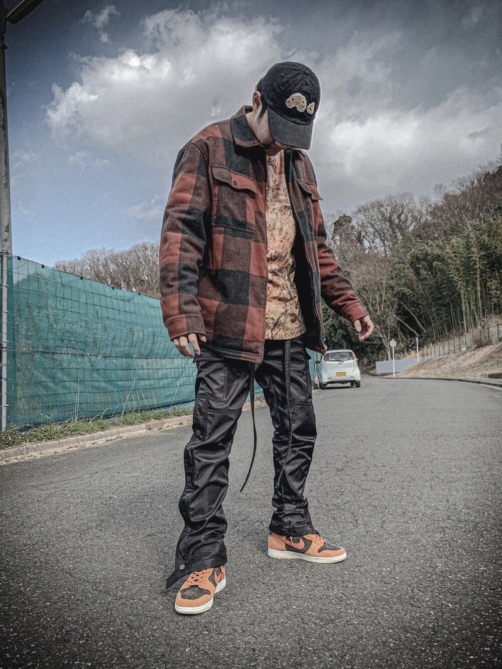 「PALM ANGELS、heronpreston、mnml、ZARA、NIKE、dunk、dunkhigh、travisscott、ストリート、street」｜「ZARAのアイテム（ジャケット/アウター、ブラウン系）」を使った、SHINNØSUKE∞さん（メンズ・175cm）の冬コーディネートの1枚目の写真