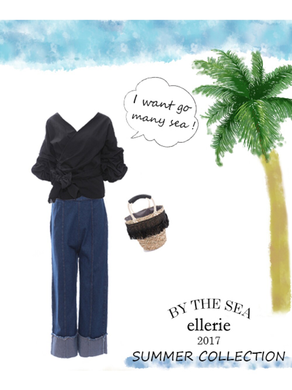 ブルー系のデニムパンツ、ブラック系のシャツ/ブラウス、ブラック系のかごバッグを着用したレディースの春コーディネートの1枚目の写真