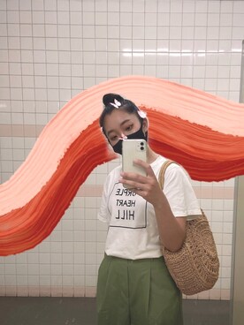 「Honeys（ハニーズ）のイージーワイドパンツ（その他パンツ、グリーン系）」を使った、Moeさん（レディース・155cm）の夏コーディネート