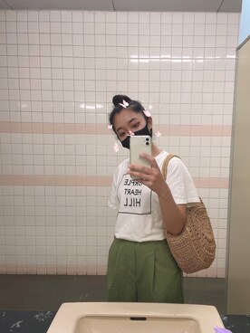 「Honeys（ハニーズ）のアイテム（その他パンツ、グリーン系）」を使った、Moeさん（レディース・155cm）の夏コーディネート