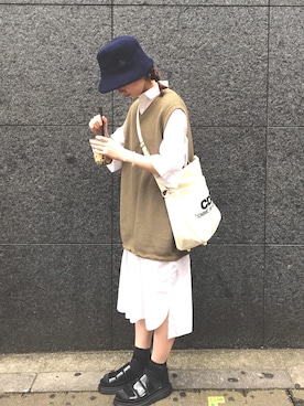 「DANTON（ダントン）のアイテム（シャツワンピース）」を使った、橋下美好さん（レディース・158cm）の夏コーディネート
