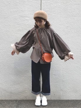 「flower（フラワー）のアイテム（パンツ）」を使った、橋下美好さん（レディース・158cm）の秋コーディネート