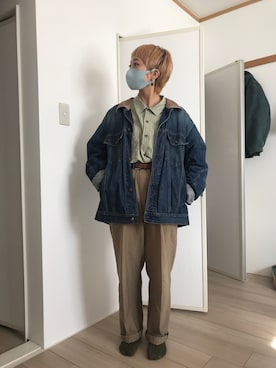 「古着女子」｜「アイテム（デニムジャケット）」を使った、ユキさん（レディース・157cm）の冬コーディネート