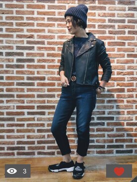 「BACK NUMBER（バックナンバー）のアイテム（ライダースジャケット）」を使った、tachanさん（レディース・166cm）の夏コーディネート