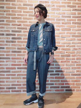 「お仕事スタイル」｜「アイテム（デニムジャケット）」を使った、tachanさん（レディース・166cm）の秋コーディネート