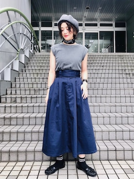 「Right-on（ライトオン）のアイテム（ハンチング/ベレー帽）」を使った、tachanさん（レディース・165cm）の夏コーディネート