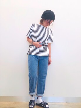 「マリン」｜「アイテム（ニットキャップ/ビーニー）」を使った、tachanさん（レディース・166cm）の夏コーディネート