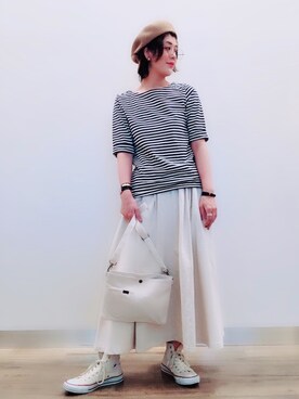 「マリン」｜「アイテム（ハンチング/ベレー帽）」を使った、tachanさん（レディース・166cm）の夏コーディネート