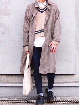 「バッグ」｜「アイテム（ステンカラーコート）」を使った、hikaruさん（メンズ・173cm）の春コーディネート