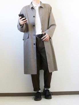 「アイテム（ステンカラーコート）」を使った、hikaruさん（メンズ・173cm・20代）の秋コーディネート