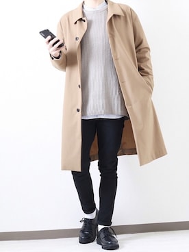 「アイテム（ステンカラーコート）」を使った、hikaruさん（メンズ・173cm・20代）の冬コーディネート