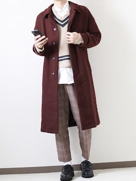 「アイテム（ステンカラーコート）」を使った、hikaruさん（メンズ・173cm・20代）の冬コーディネート