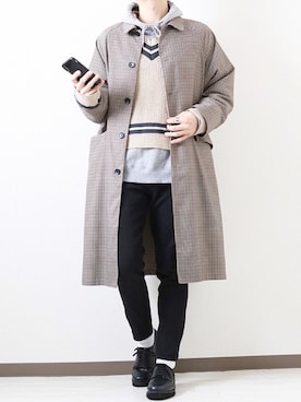 「アイテム（ステンカラーコート）」を使った、hikaruさん（メンズ・173cm・20代）の冬コーディネート