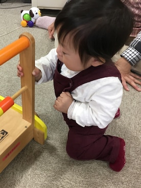 「PETIT BATEAU（プチバトー）のアイテム（サロペット/オーバーオール）」を使った、弓月さん（キッズ・70cm）の冬コーディネート
