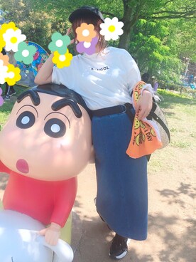 「UNIQLO（ユニクロ）のアイテム（デニムスカート、ブルー系）」を使った、minoriさん（レディース・152cm）の夏コーディネート