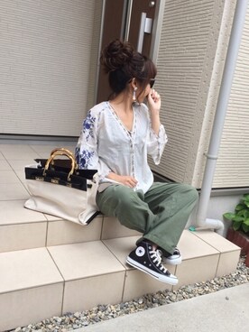 「カーキパンツ」｜maho...さん（レディース・160cm）の夏コーディネート