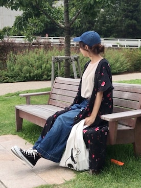 「CONVERSE（コンバース）のconverse コンバース ALL STAR HI オールスター ハイ 3206 BLACK(US)（スニーカー）」を使った、maho...さん（レディース・160cm・20代）の夏コーディネート