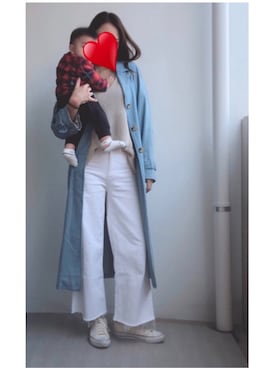 「H&M（エイチ・アンド・エム）のアイテム（パンツ、ホワイト系）」を使った、tamammyさん（レディース・165cm）の秋コーディネート