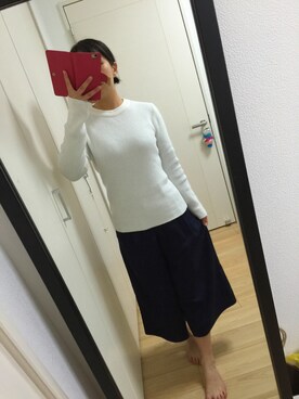 「OZOC（オゾック）のアイテム（ニット/セーター、ホワイト系）」を使った、@chocoさん（レディース・154cm）の冬コーディネート