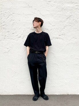 「UNIQLO（ユニクロ）のクルーネックT（半袖）（Tシャツ/カットソー、ブラック系）」を使った、よっしーさん（メンズ・176cm）の夏コーディネート