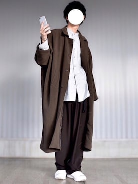 「ノーカラーシャツ」｜「アイテム（ステンカラーコート）」を使った、tendon...🚶‍♂️さん（メンズ・168cm）の冬コーディネート
