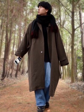 「act'm（アクトム）のアイテム（ステンカラーコート）」を使った、tendon...🚶‍♂️さん（メンズ・168cm）の冬コーディネート