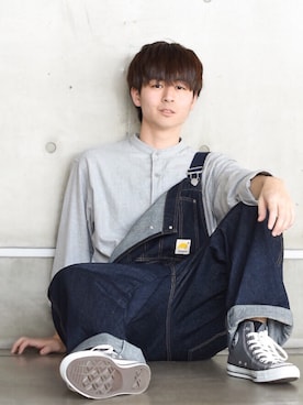 「ノーカラーシャツ」｜「アイテム（オールインワン・サロペット）」を使った、tendon...🚶‍♂️さん（メンズ・168cm）の春コーディネート