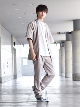 「ノーカラーシャツ」｜「アイテム（ノーカラージャケット）」を使った、tendon...🚶‍♂️さん（メンズ・168cm）の春コーディネート