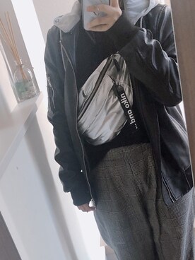 「ボーイッシュ」｜「アイテム（ライダースジャケット）」を使った、miruさん（レディース・155cm）の冬コーディネート