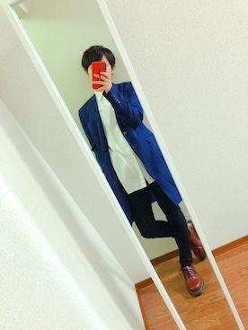 「ビッグシャツ」｜「アイテム（チェスターコート）」を使った、しぃさん（メンズ・163cm）の秋コーディネート