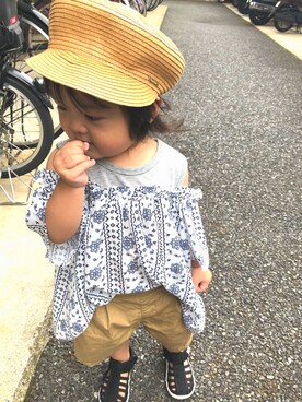 「allolun.（オールオルン）のアイテム（チュニック）」を使った、はぁちゃんさん（キッズ・90cm）の夏コーディネート