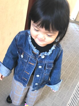 「グレンチェック」｜「アイテム（デニムジャケット）」を使った、はぁちゃんさん（キッズ・90cm）の秋コーディネート