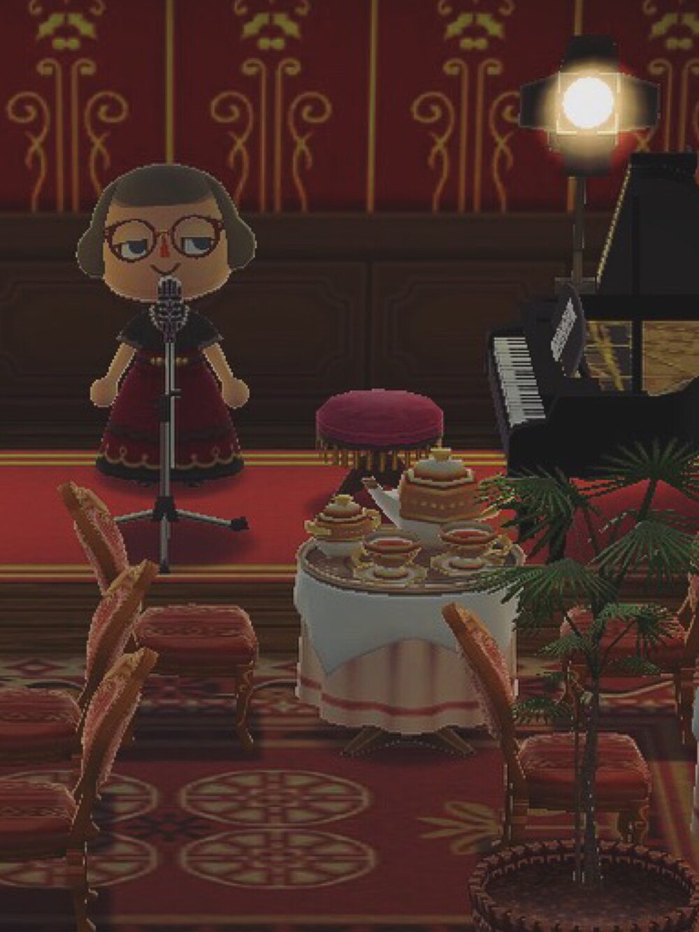 「ポケ森」｜「あきいろのメガネのアイテム（メガネ、ブラウン系）」を使った、くろぶちさん（レディース・160cm）の冬コーディネートの1枚目の写真