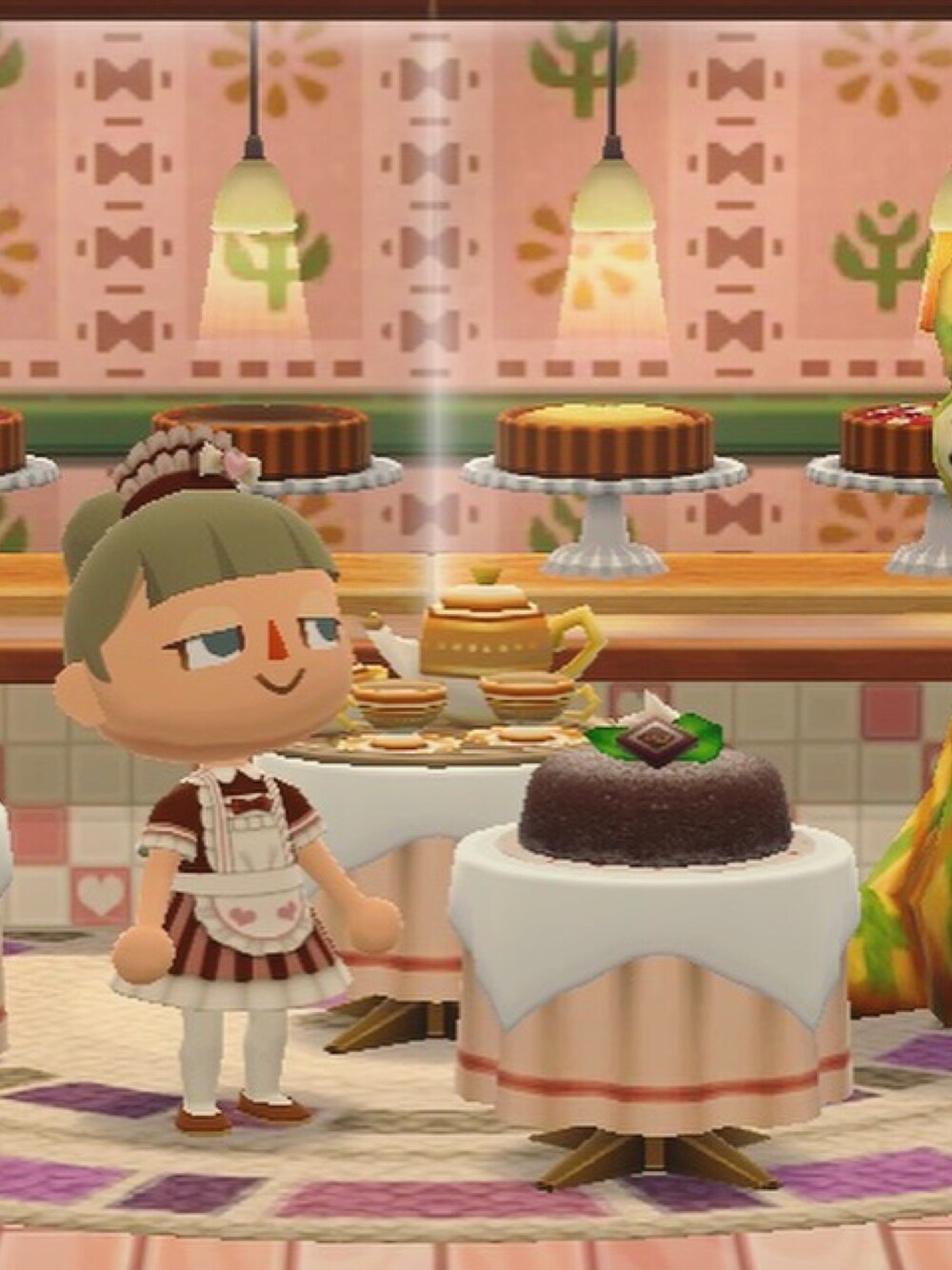 「ポケ森」｜「ミルクチョコなブリムのアイテム（帽子、ブラウン系）」を使った、くろぶちさん（レディース・160cm）の冬コーディネートの1枚目の写真
