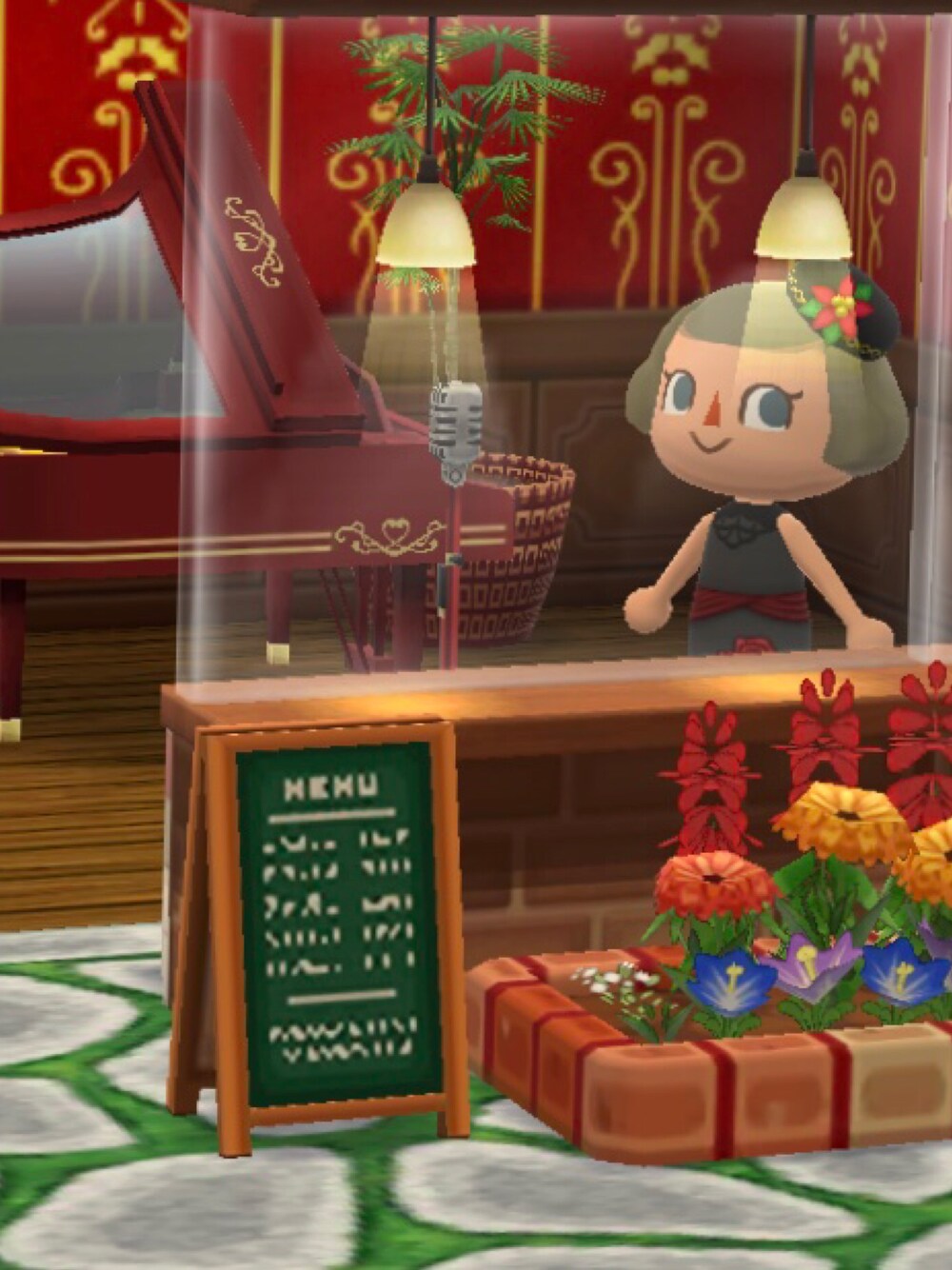 「ポケ森」｜「ロイヤルクリスマスなぼうしのアイテム（帽子、ブラック系）」を使った、くろぶちさん（レディース・160cm）の冬コーディネートの1枚目の写真