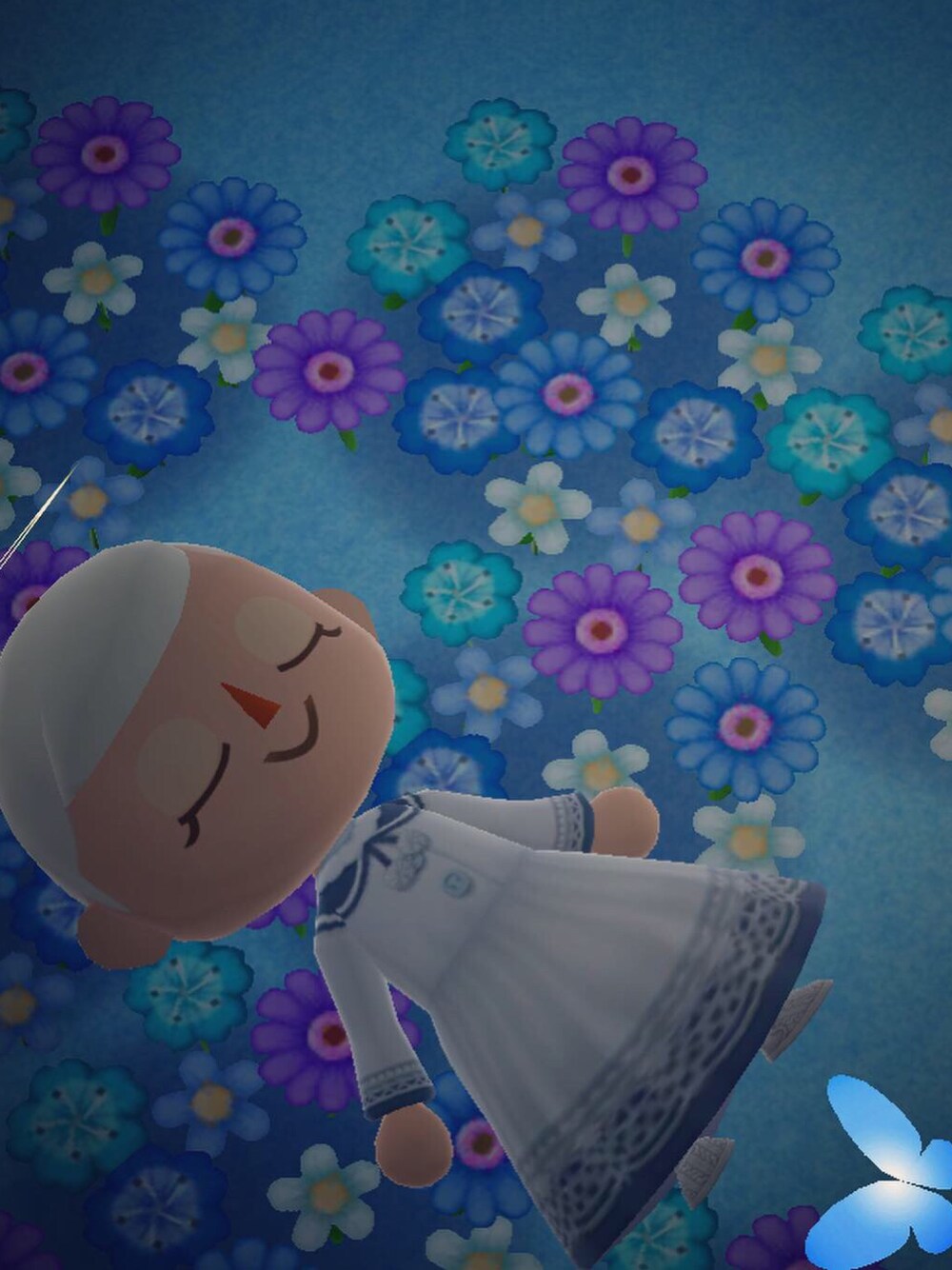 「ポケ森」｜「てんしのわのアイテム（その他ヘアアクセサリー、ホワイト系）」を使った、くろぶちさん（レディース・160cm）の春コーディネートの1枚目の写真
