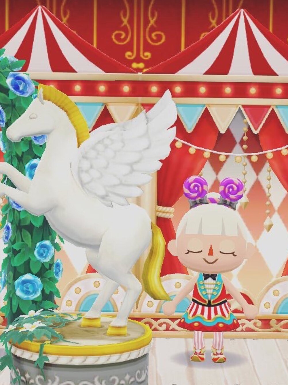 「ポケ森」｜「ハロウィンキャンディカチューシャのアイテム（カチューシャ、パープル系）」を使った、くろぶちさん（レディース・160cm）の秋コーディネートの1枚目の写真