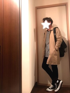 「ZIP FIVE（ジップファイブ）のアイテム（ステンカラーコート）」を使った、kobaさん（メンズ・171cm）の春コーディネート