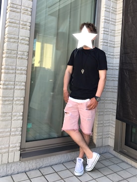 「H&M（エイチ・アンド・エム）のアイテム（タンクトップ、ホワイト系）」を使った、kobaさん（メンズ・171cm）の夏コーディネート