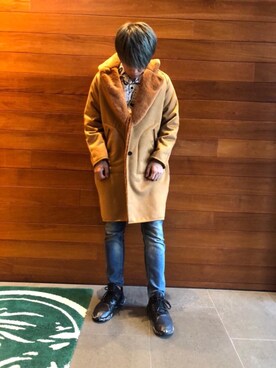 「HYSTERIC GLAMOUR（ヒステリックグラマー）のアイテム（ムートンコート）」を使った、らいさん（メンズ・166cm）の秋コーディネート