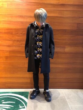 「HYSTERIC GLAMOUR（ヒステリックグラマー）のアイテム（ステンカラーコート）」を使った、らいさん（メンズ・166cm）の秋コーディネート
