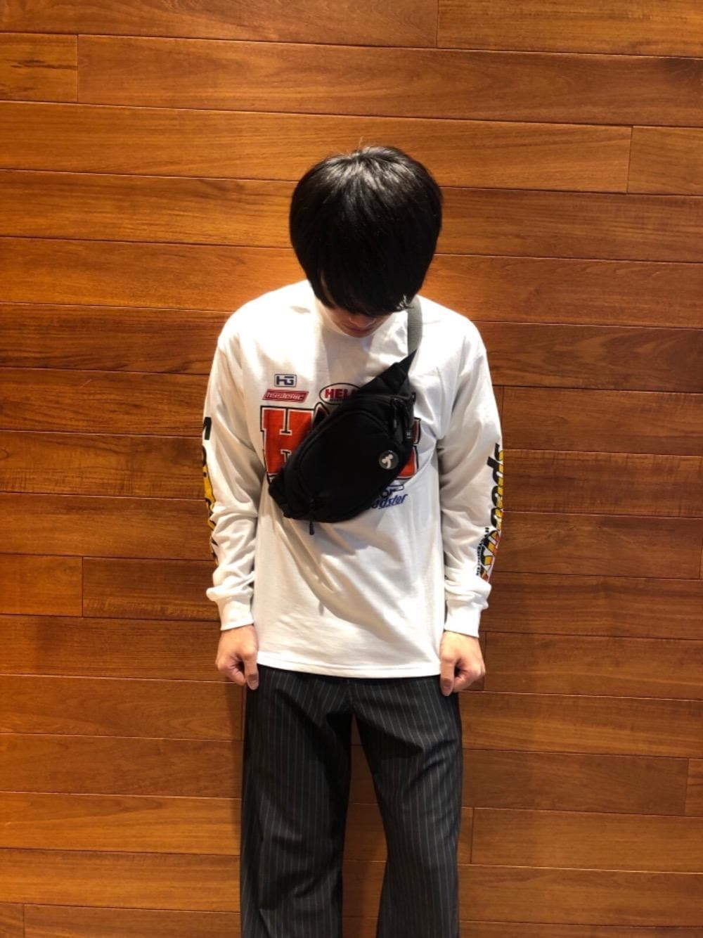 「Hysteric Glamour、ヒステリックグラマー」｜「HYSTERIC GLAMOURのHYS SPEEDSTER pt リブ付Tシャツ（Tシャツ/カットソー、ホワイト系）」を使った、らいさん（メンズ・168cm）の夏コーディネートの1枚目の写真