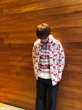 「アイテム（カバーオール、レッド系）」を使った、らいさん（メンズ・168cm）の秋コーディネート