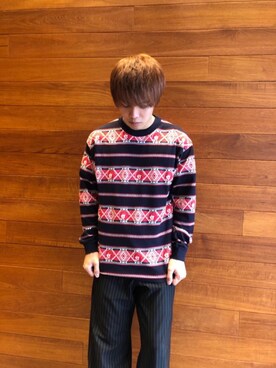 「HYSTERIC GLAMOUR（ヒステリックグラマー）のGIRLS BORDER総柄ジャカード リブ付Tシャツ（Tシャツ/カットソー）」を使った、らいさん（メンズ・168cm）の秋コーディネート