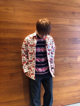 「アイテム（カバーオール、レッド系）」を使った、らいさん（メンズ・168cm）の秋コーディネート