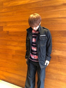 「HYSTERIC GLAMOUR（ヒステリックグラマー）のGIRLS BORDER総柄ジャカード リブ付Tシャツ（Tシャツ/カットソー）」を使った、らいさん（メンズ・168cm）の秋コーディネート