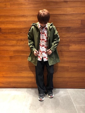 「アイテム（カバーオール、レッド系）」を使った、らいさん（メンズ・168cm）の秋コーディネート